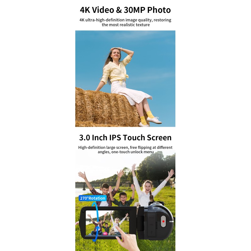 4K 30MP 10X Optical Zoom Video Camera Camcorder 3.0 Inch IPS Touch Screen With Wifi&Remote Control&Anti-Shake&Macro Vlog Camera