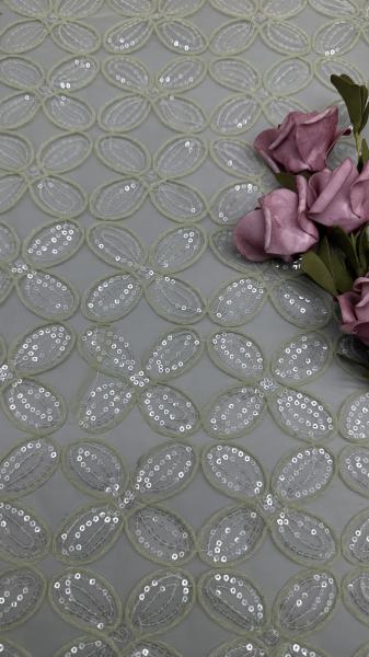 Four Clover Leaf  Sequin Embroidered Fabric for Gowns Breathe Women's Wedding Dresses
