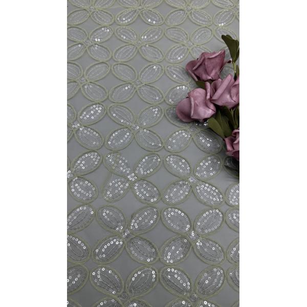 Four Clover Leaf  Sequin Embroidered Fabric for Gowns Breathe Women's Wedding Dresses