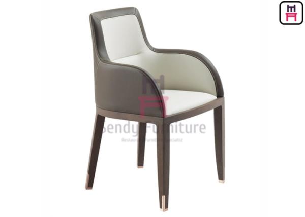 Dual Color Leather Upholstered Ahs Wood Dining Chair With Armrests