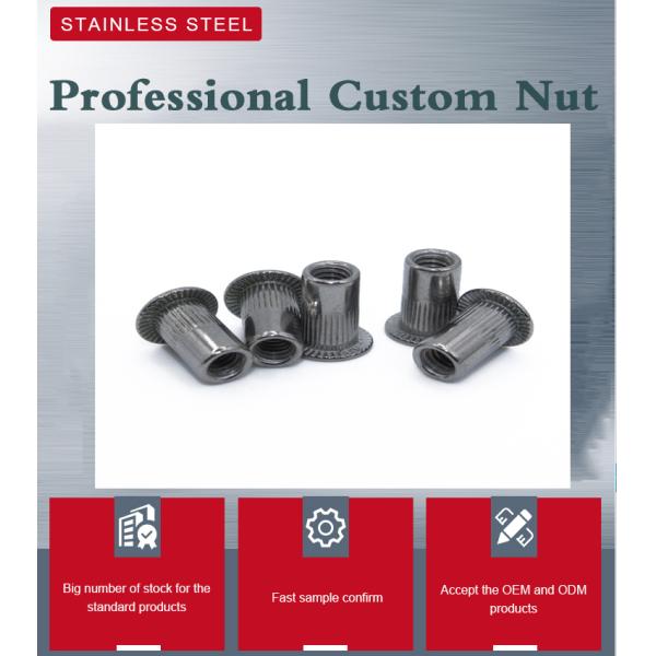 Acero inoxidable personalizado Hole Rivet Nueces de rosca interior de cabeza plana PE bolsa de cartón de caja de pallet