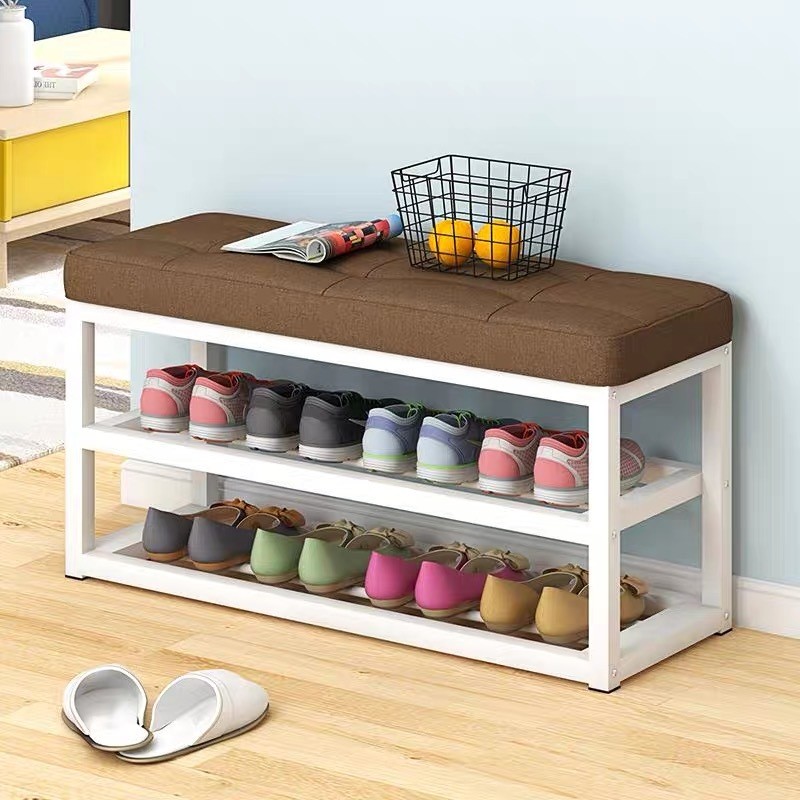 FOB Xiamen Port Durable Bamboo Metal Sitting Stool Shoes Rack for Bath Room Furniture