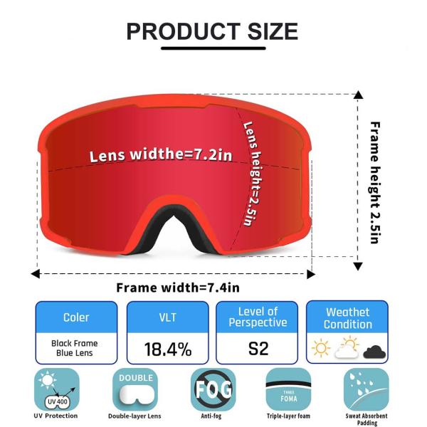Customized Color Ski Goggles with Adjustable Elastic Strap and Double Anti-Fog Lens