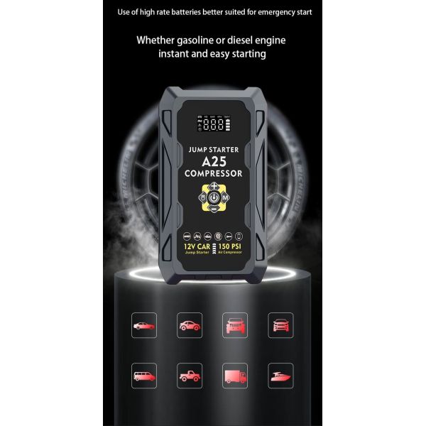 Portable Jump Starter with Air Compressor Power Bank 150PSI Tire Inflator