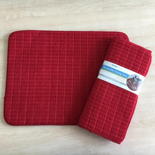 Sinlge packed 1pc Microfiber  printeted water absorb dish mat kitchen water pad with grid patten