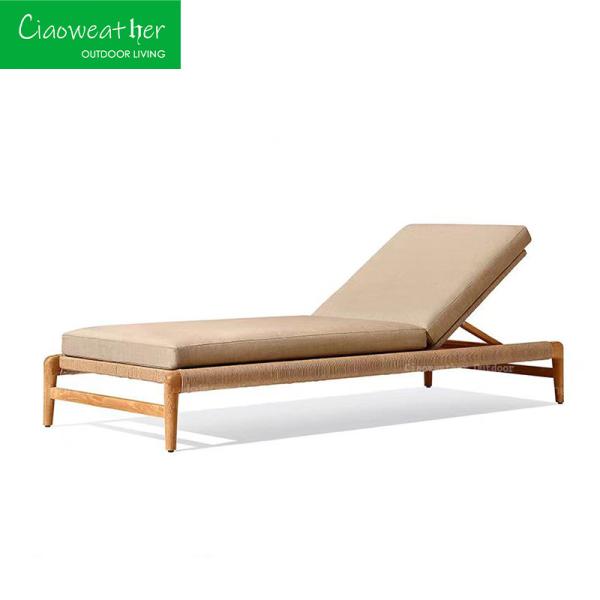 Wood Outdoor Sun Lounge Chair for Luxury Resort Beach Chaise and Customized Color at Modern Hotel Patio