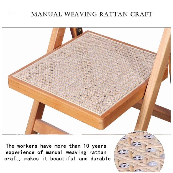 Restaurant Folding Outdoor Wicker Dining Chairs Wooden Frame Rattan Side Chair