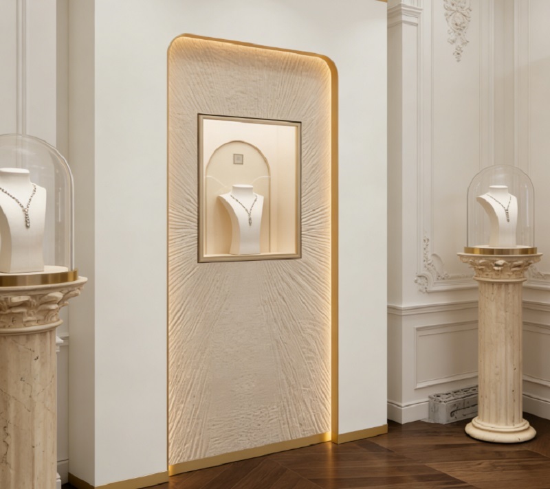 Luxury Roman Column Jewelry Display Stand LED Lighting Custom Marble Necklace Showcase Glass Dome Durable High-End Jewelry