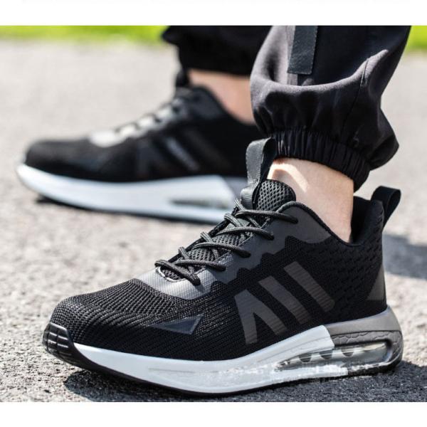 Industrial Safety Shoes With Air Cushion Sole And Black Flying Knit Design