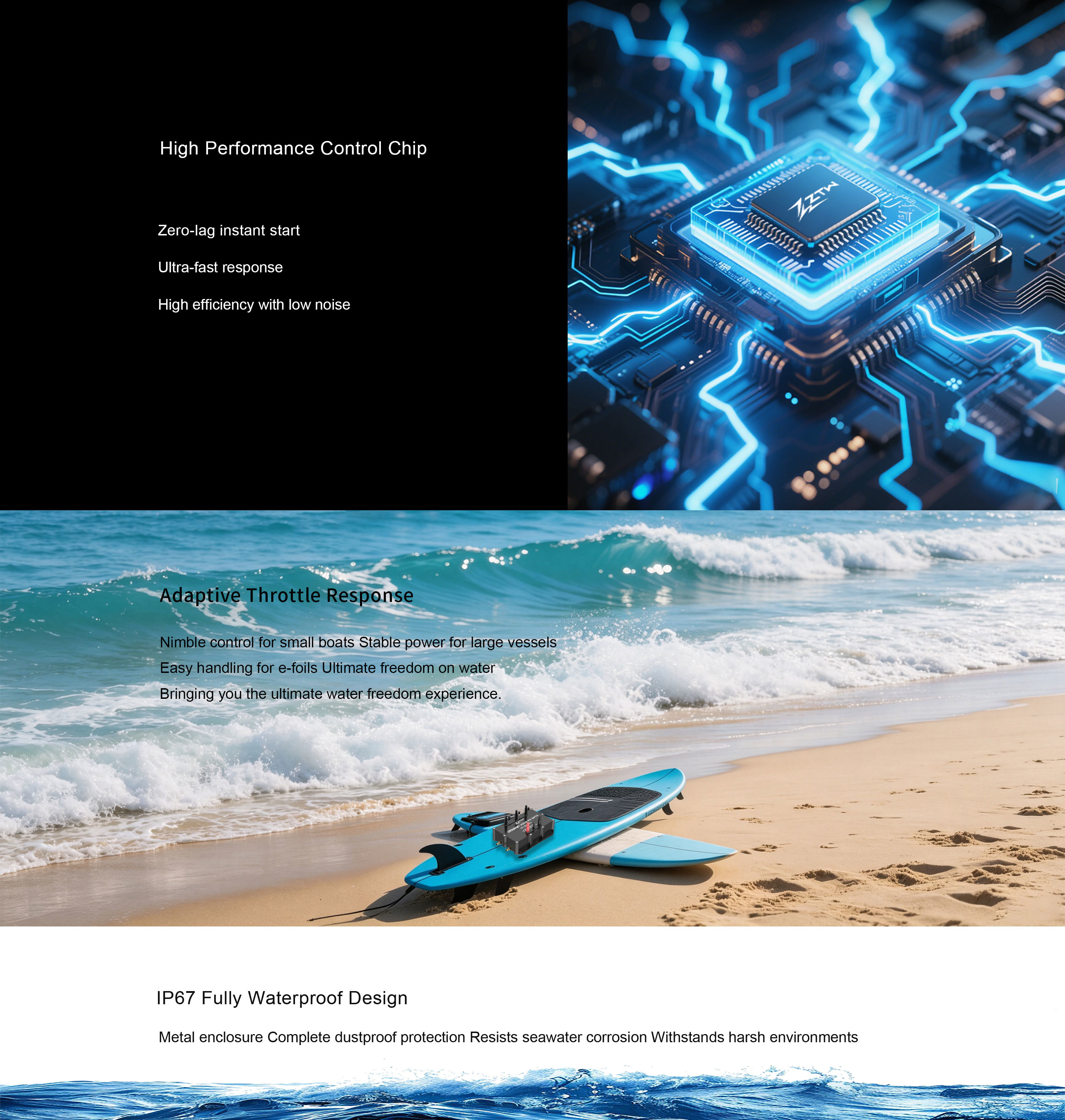IP67 ZTW ESC 300A Waterproof ESC 10S-20S ESC Marine Propulsion