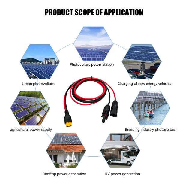 Adaptador solar Cables de extensión fotovoltaica con conector masculino y femenino, 4 mm de cable fotovoltaico solar