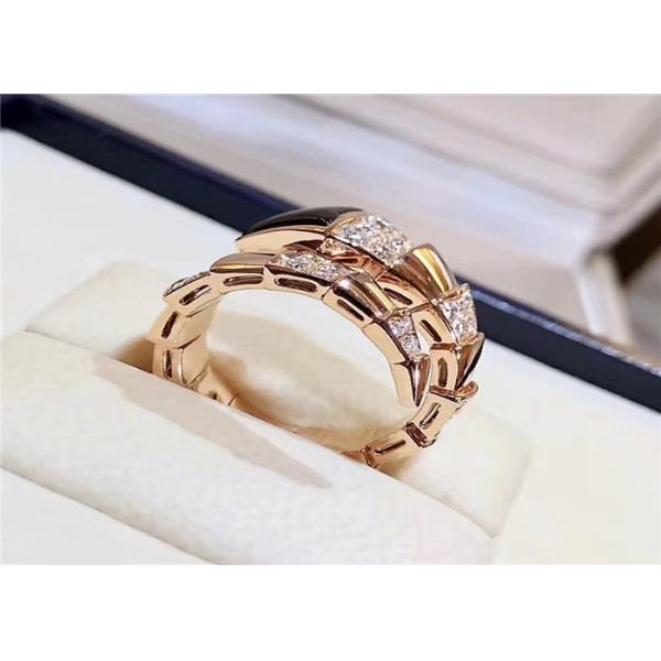 Jeux de diamants en or de 18 carats, bague de serpent avec onyx noir