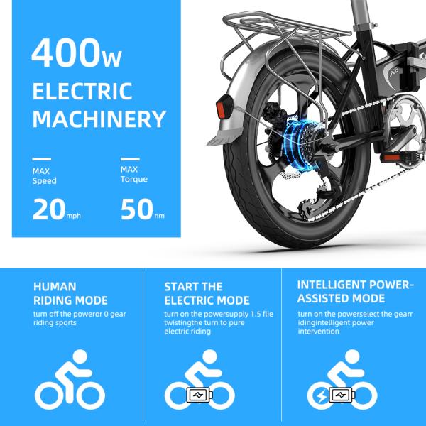 20in Lightweight Electric Folding Bike 125kg Loading With 7.5AH Hiddenbattery