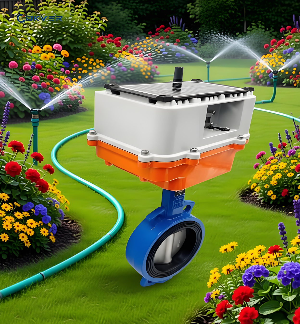Smart Butterfly Electric Water Valve Solar Panel Digital Screen Control for Precision Agriculture
