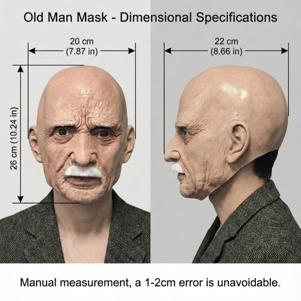Full Head Mask Latex Realistic Men Face Beard Halloween Costume Party Props Old Man Latex Halloween Mask Cosplay Party Headgear