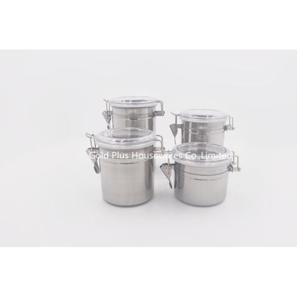 4pcs 304SS Round Tea Tin Can Food Storage Canister With Plastic Lid