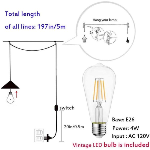 Black Pendant Light with Cord LOFT Creative Metal Umbrella Lamp Industrial plug in chandelier(WH-VP-59)