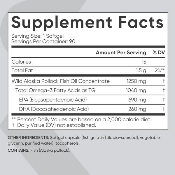 Triple Strength Omega 3 Fish Oil Softgels for Heart Brain Support in Gluten-free Formula
