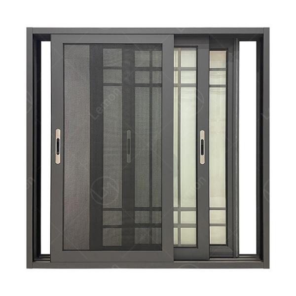 Customized Finished 798 Series Aluminum Gray Sliding Window with Hanging Curtain Type