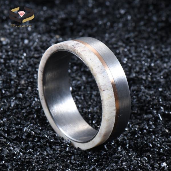 Unique and Eye-catching 8mm Handmade Natural Deer Antler Ring Inlay Rose Gold Circle Tungsten Wedding Rings for Men