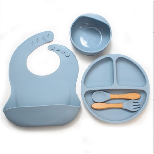 None Design Style Silicone Tableware for Baby 5pcs BPA Free Feeding Set Spoon Bowl
