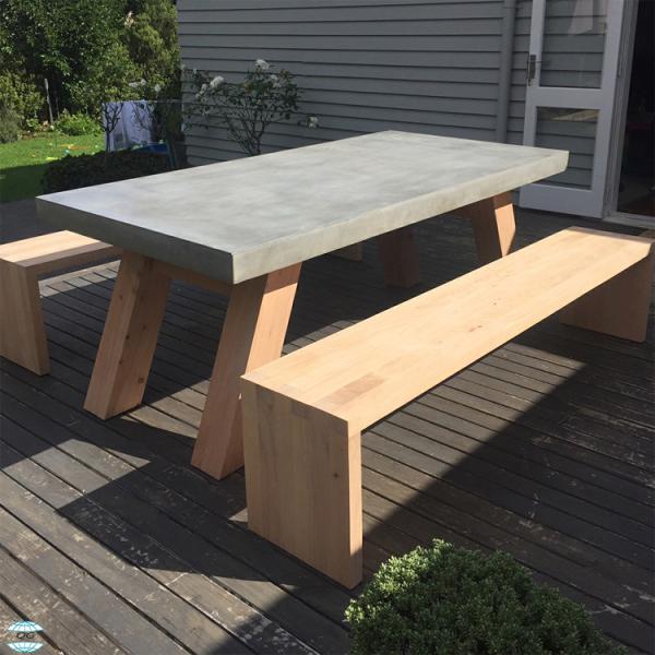 Contemporâneo resistente a intempéries Outdoor Fibra de cimento Concreto Tbale Set com pernas robustas