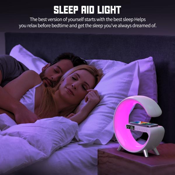 Multicolor G Shaped Lamp Bluetooth Speaker Wireless Charger & Digital Clock