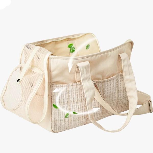 38*18*30CM Beige Canvas Kitty Travel Hangbag Endearing Pet Accouterments Should Bag With Soft Fabric Collection