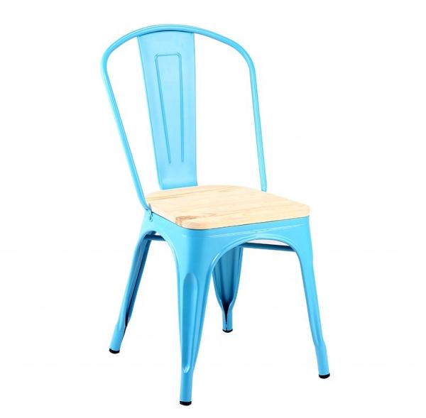 Stackable Metal Dining Chair with Wooden Seat for Commercial Use