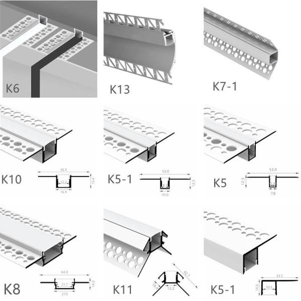 LED Light Strips Aluminium Channel With PC Cover Recessed Drywall Plaster Gypsum Led Aluminum Profile