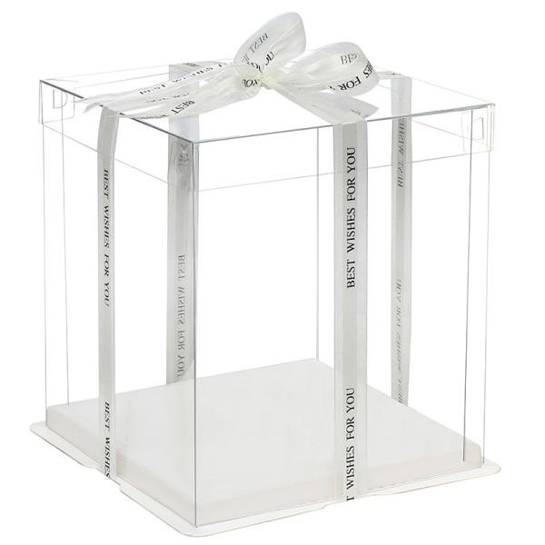 High quality clear acrylic square plastic cake box packaging with ribbon