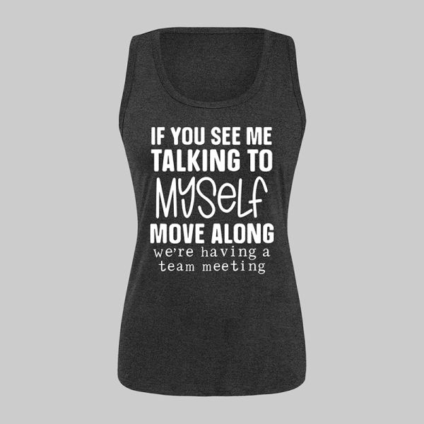 100% Cotton Women Tank Tops Letter Printing Casual Round Neck Sleeveless Vest