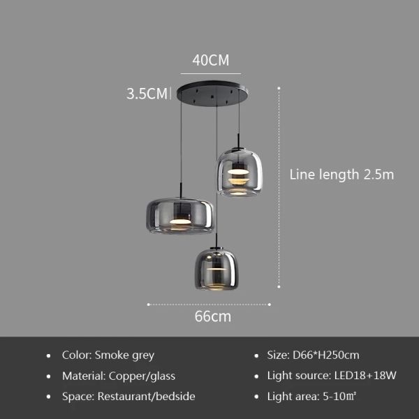 Nordic Glass Led Pendant Light Light Luxury Smoke Grey Hanging Light（WH-AP-677）