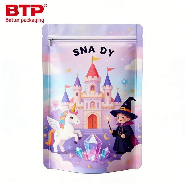 Bulk Supply Custom Cartoon Stand up Pouch Snack Bags with Zipper Top for Children's Food Disposable Wholesale Packaging