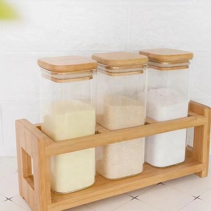 Multi-Layer Bamboo Wood Seasoning Storage Box Kitchen Table Condiment Rack with Spice Storage for Pot Use
