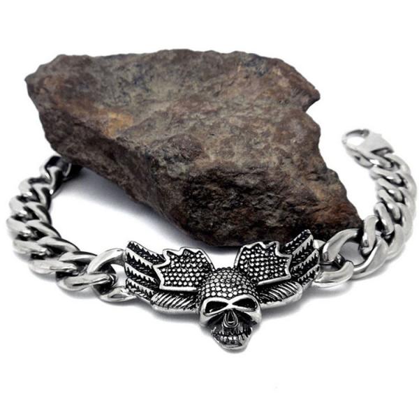 Men's Skull Stainless Steel Curb Chain Bracelet Punk Rock Style (JCE455)