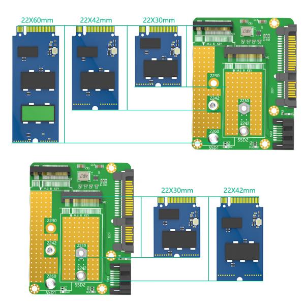 SATA 3.0 22PIN Интерфейс с 2 x NGFF M.2 Ключ-B Ключ B+M SATA SSD Adapter Converter Card с SATA 7Pin кабелем передачи данных