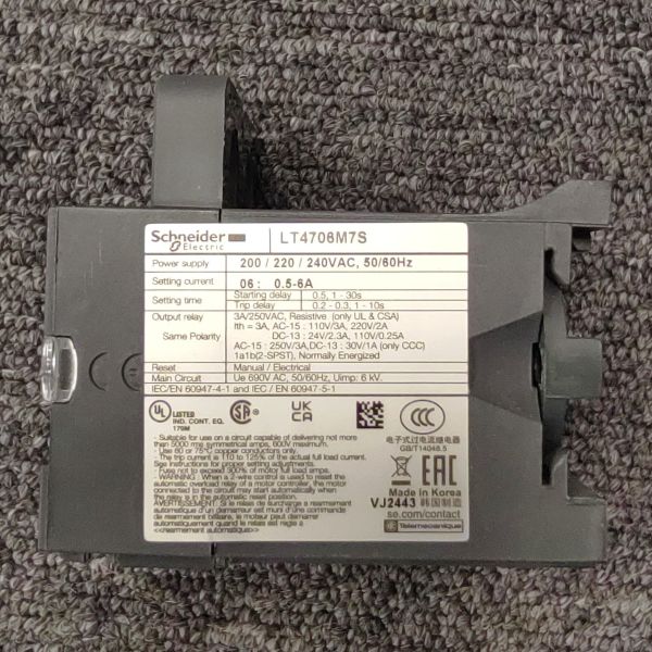 Schneider Electric LT4708M7S | TeSys LT47 Electronic Overcurrent Relay, 0.5-6A, 200-240V AC