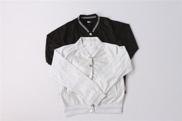 Black Grey Kids Terry Bomber Jacket 65% Polyester 35% Cotton