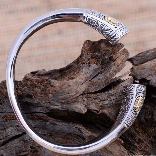 Retro Vintage Sterling Silver Cuff Bangel Bracelet Engraved Holy Mary(039477W)