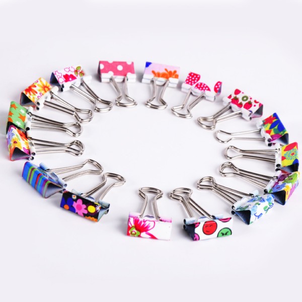 wholesale 48pcs PVC drum metal 19mm coloured OEM printed binder clip
