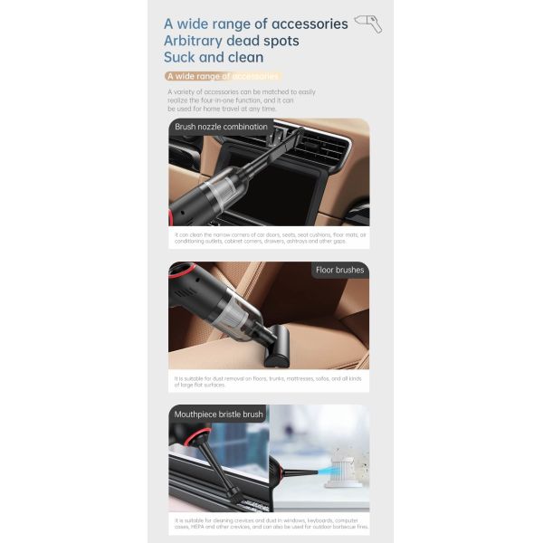 Mini Handheld Cordless Car Vacuum Cleaner 4 In 1 Portable With USB C Charging
