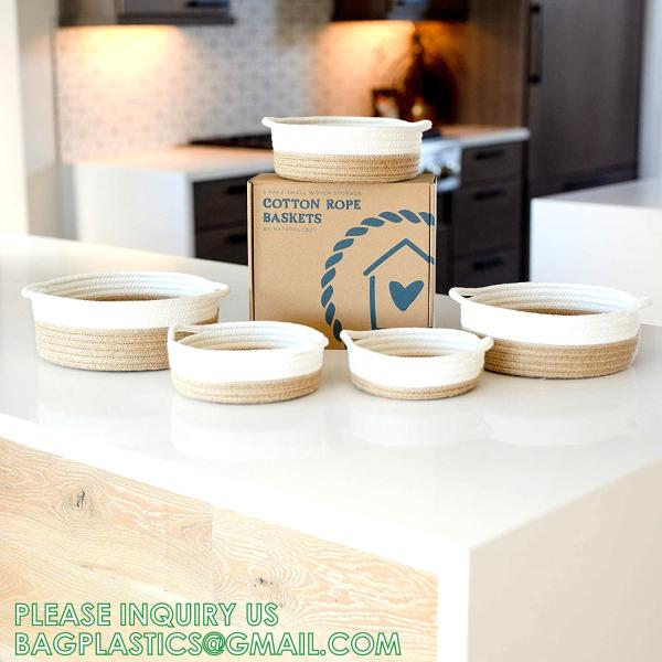 storage Basket Decorative Rope Basket Wooden Bead Decoration For Blankets,Toys,Clothes,Shoes,Plant Organizer Bin