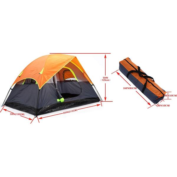 Portable PU1000mm 2 Room 2 Person Outdoor Tent For Camping