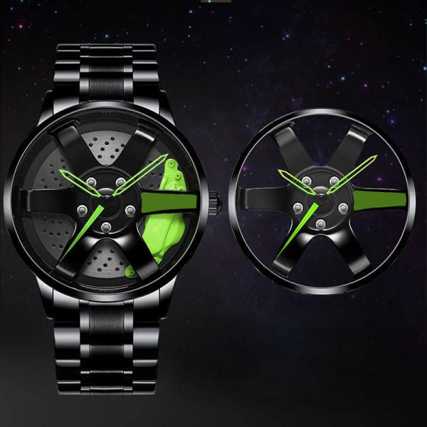 Racing Wheel Design Hollow Disc Watch Men's Alloy Strap Quartz Watch