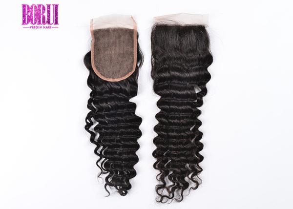 Deep Wave Human Hair Lace Closure 4*4 Light Brown No Tangling No Shedding