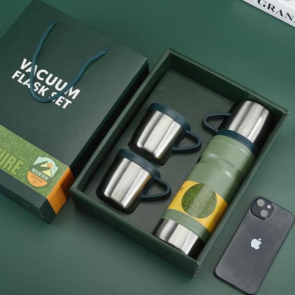 Business Vacuum Bottle Type Outdoor Flask Set with Large Capacity and 3 Lids