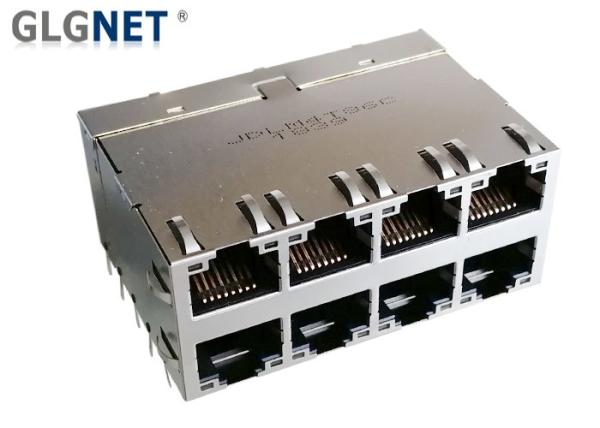 8P8C 2x4 RJ45 Gigabit Connector 5G Ethernet Magnetic Jack 8 Ports With Light Pipes