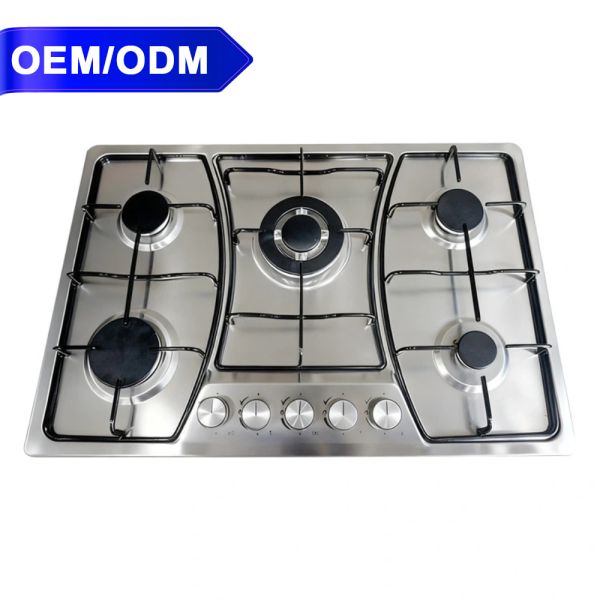 5 Burner Stainless Steel NG LPG Gas Cooktop Supplier Electric Built In Kitchen Stove With Metal Knobs ECO-S5701