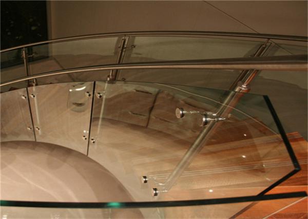 DIY Installation Building Curved Stairs With Tempered Glass Railing , Marble Material